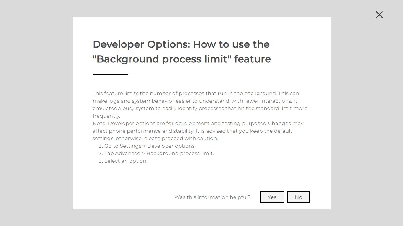 Developer Options: How to use the "Background process limit" feature